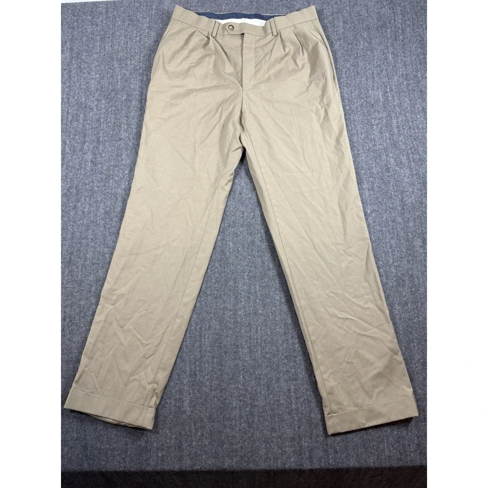 Lauren Ralph Lauren Men's Dress Pants 32x32 Tan High Performance Wool Pleated